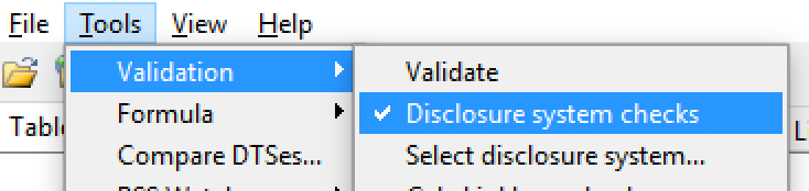 check menu selection for disclosure system validation